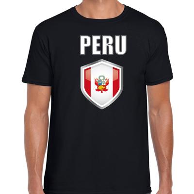 Peru vlag thema landen t-shirt - zwart - voor heren - Supporters kleding - korte mouwen