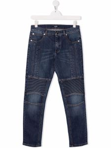 Balmain Kids jean slim à taille mi-haute - Bleu