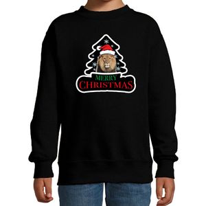 Dieren kersttrui leeuw zwart kinderen - Foute leeuwen kerstsweater