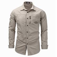 Voor heren Overhemd Overhemd met knopen Normaal shirt Werkhemden khaki Leger Groen Donkerblauw Grijs Lange mouw Effen Revers Feestdagen Vakantie Voorvak Kleding 100% katoen Modieus Casual Comfortabel Lightinthebox