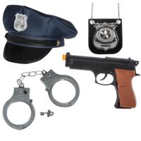 Politie agent verkleed set - 4 delig - kinderen - politiepet blauw en accessoires