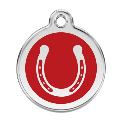 Horse Shoe Red roestvrijstalen hondenpenning large/groot dia. 3,8 cm - Reddingo