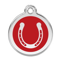 Horse Shoe Red roestvrijstalen hondenpenning large/groot dia. 3,8 cm - Reddingo