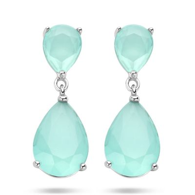 Oorhangers zilver-amazonietglas zilverkleurig-blauw 10 x 28 mm