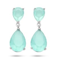 Oorhangers zilver-amazonietglas zilverkleurig-blauw 10 x 28 mm