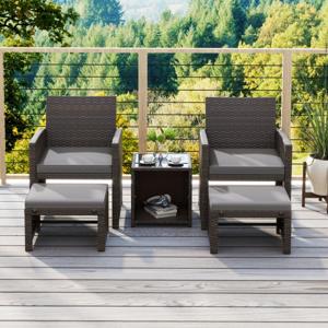 5-Delige Meubelset Rotan Set Meubelen Terrasmeubelset Bruin + Grijs