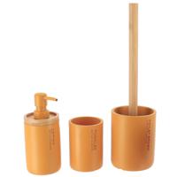 Tendance Badkamer accessoires set 3-delig - Polyresin/bamboe - oranje - robuust - matte coating