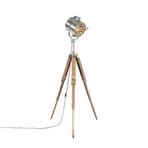 QAZQA Tripod vloerlamp staal met hout studiospot - Radiant