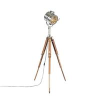 QAZQA Tripod vloerlamp staal met hout studiospot - Radiant - thumbnail