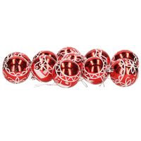12x stuks gedecoreerde kerstballen rood kunststof 6 cm - Kerstbal - thumbnail