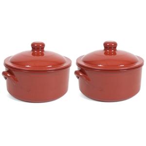 Ovenschaal/stoofpot - 2x - Oviedo - aardewerk - 25 cm - met deksel - bruin