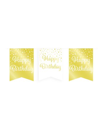 Verjaardagsslinger Vaandel Happy Birthday Goud/Wit (6m)