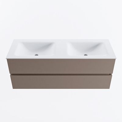 MONDIAZ VICA 130cm badmeubel onderkast Smoke 2 lades. Wastafel CLOUD dubbel 2 kraangaten, kleur Talc.