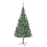 vidaXL Kunstkerstboom met verlichting kerstballen dennenappels 210 cm - thumbnail