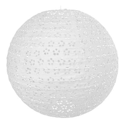 Luxe bol feest lampion - wit - bloem motief - dia 35 cm - papier