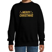 Merry Christmas Kerst sweater / trui zwart voor kinderen met gouden glitter bedrukking