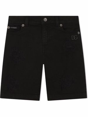 Dolce & Gabbana Kids short en jean à effet usé - Noir