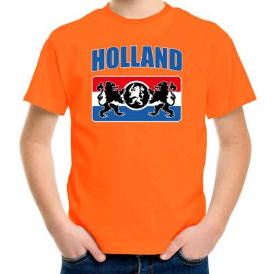 Oranje fan t-shirt - voor kinderen - Holland met een Nederlands wapen - supporter - Koningsdag