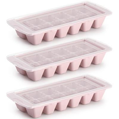 Plasticforte IJsblokjesvormen - roze - 3x stuks - met afsluitdeksel - 28 x 11 cm - ijsklontje