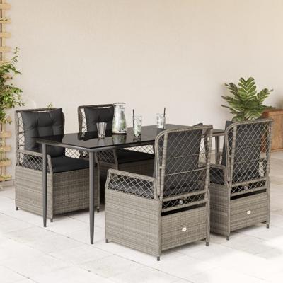 5-delige Tuinset met kussens poly rattan lichtgrijs