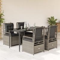 5-delige Tuinset met kussens poly rattan lichtgrijs