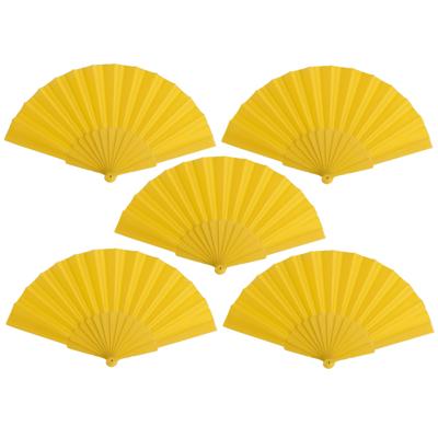 Spaanse Handwaaier - 5x stuks - geel - 23 x 43 cm - Verkoeling waaiers voor zomerse themperatuur