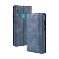 Magnetische Buckle retro textuur horizontale Flip lederen case voor Huawei Y7 (2019)/Y7 Prime (2019) met houder & kaartsleuven & portemonnee (blauw)