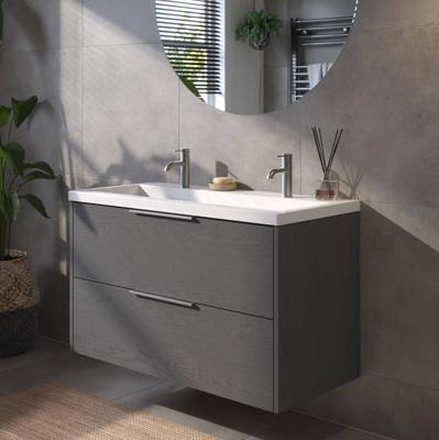 Saqu Lima voorgemonteerd badmeubel met rvs greep incl. wastafel 100,5x51,5cm gebrand zwart