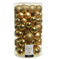 100x Kunststof kerstballen mix goud 4-5-6-7-8 cm kerstboom versiering/decoratie   - - thumbnail