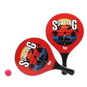 Beachball set Surfing - hout - rood - strand tennis speelset - kinderen/volwassenen