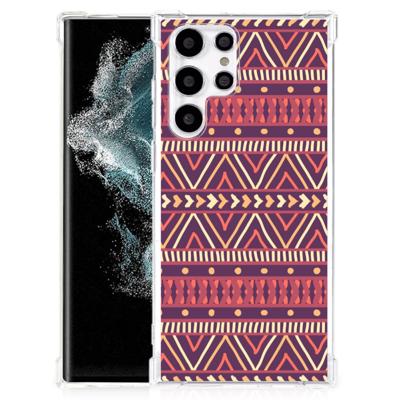 Samsung Galaxy S22 Ultra Doorzichtige Silicone Hoesje Aztec Paars Samsung Galaxy S22 Ultra Doorzichtige Silicone Hoesje Aztec Paars