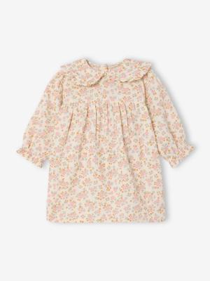 Bloemenjurk voor baby's in katoenen gaas vanille