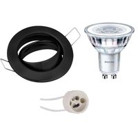 LED Spot Set - GU10 Fitting - Inbouw Rond - Mat Zwart - Kantelbaar Ø82mm - Philips - CorePro 827 36D - 4W - Warm Wit 2700K - Dimbaar - thumbnail