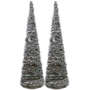 Verlichte kerstbomen/kegels - 2 stuks - 60 cm - groen - LED - warm wit