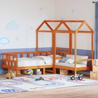 Kinderbedset met huisje massief grenenhout wasbruin 90x200 cm