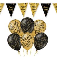 Leeftijd verjaardag feestartikelen pakket - Party Time - vlaggetjes / ballonnen - zwart/goud