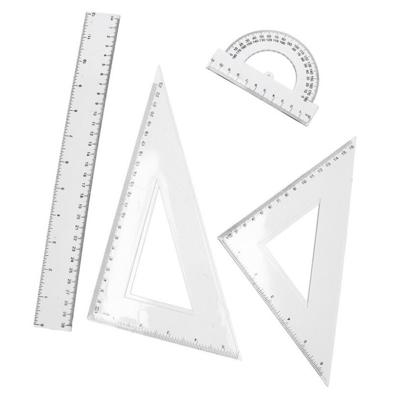 School/wiskunde linialen set - 4 delig - Rekenlinealen - transparant kunststof