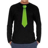 Zwart long sleeve t-shirt zwart met groene stropdas bedrukking heren 2XL  -