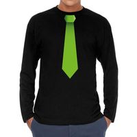 Zwart long sleeve t-shirt zwart met groene stropdas bedrukking heren 2XL  - - thumbnail