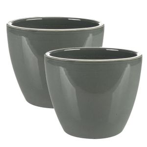 Set van 2x stuks plantenpot/Bloempot in een strakke Scandinavische look antraciet Dia 13 cm en Hoogt