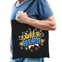Super hero popart katoenen tas zwart voor volwassenen - cadeau tasjes - Feest Boodschappentassen - thumbnail