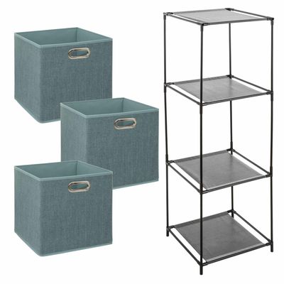 Kastmandjes/opberg mandjes - ijsblauw - 3x stuks van 29 Liter - In rekje van 34 x 98 cm