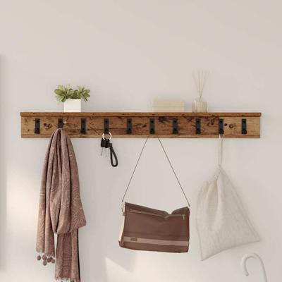 Wandgemonteerde kapstok met plank Oud hout 100 x 10.5 x 10.5 cm