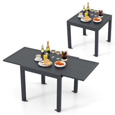 Uitschuifbare Terraseettafel 80-160 cm Uitbreidbare Aluminium Tafel voor 4-6 Personen Lattenbodem Vierkante Donkergrijs
