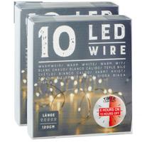 Draadverlichting lichtsnoer - 2x - 120 cm - 10 leds - warm wit - batterij - timer - kerstverlichting