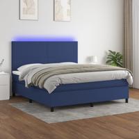 Boxspring met matras en LED stof blauw 160x200 cm
