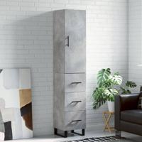 Hoge kast 34,5x34x180 cm bewerkt hout betongrijs