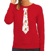 Stropdas Kersttrui/kerst sweater gingerbread zuurstok rood voor dames - thumbnail