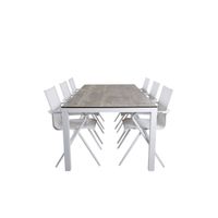 Llama tuinmeubelset tafel 100x205cm en 6 stoel Alina wit, grijs, crèmekleur.