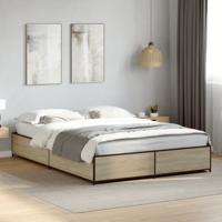 Bedframe bewerkt hout metaal sonoma eikenkleurig 135x190 cm